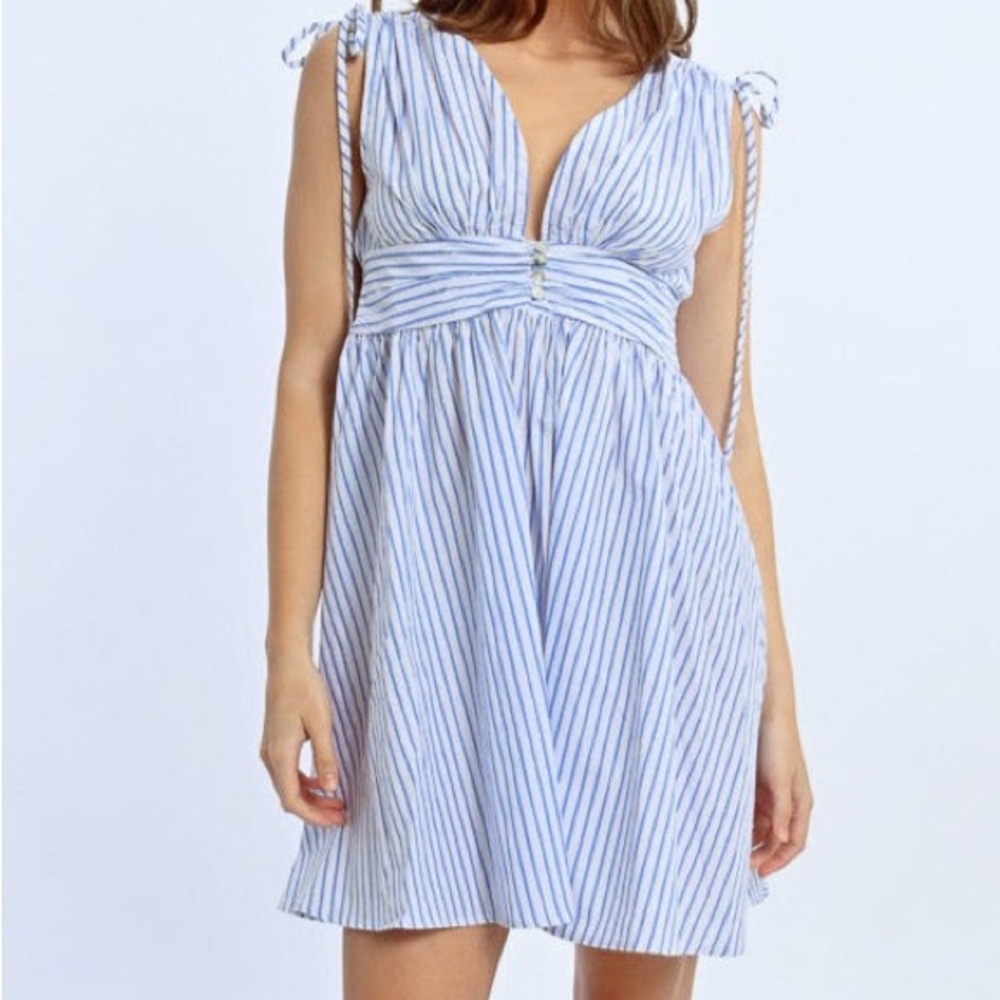 Molly Bracken Blue and White Striped Mini Dress